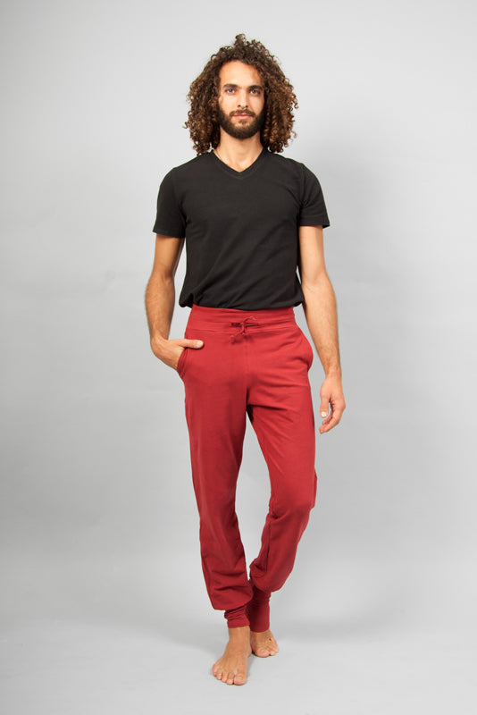 Mahan Men's yoga pants - Bordeaux-breath of fire-organic cotton