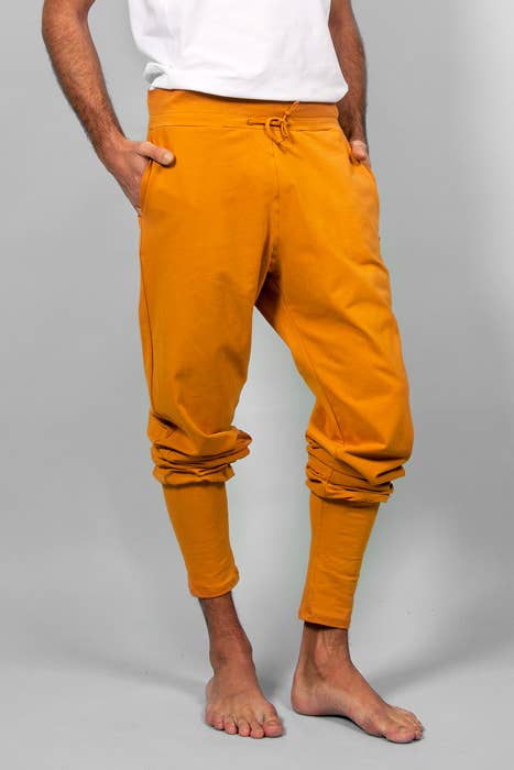 Mahan Men's yoga pants - Saffron-breath of fire-organic cotton