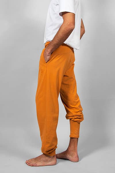 Mahan Men's yoga pants - Saffron-breath of fire-organic cotton