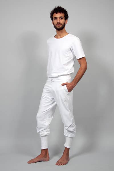 Mahan Men's yoga pants - White-breath of fire-organic cotton