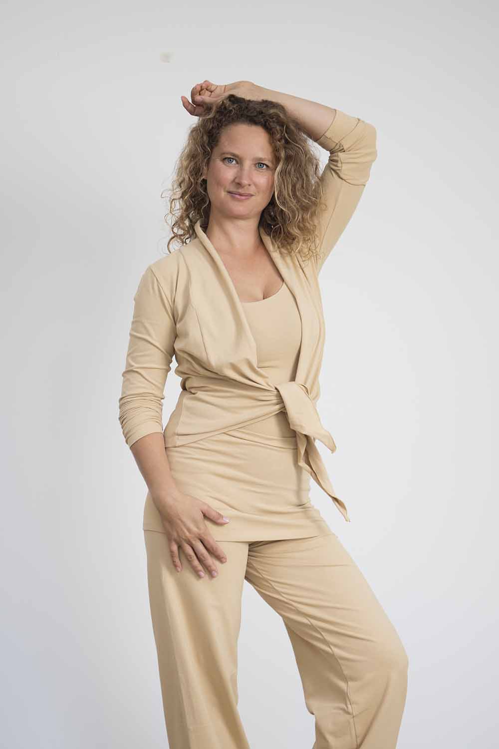 Amba yoga wrap shirt - Beige-Breath of Fire-2