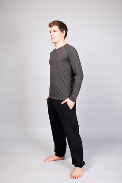 Breath of Fire Bencha Men's Long-Sleeve T-shirt — Grey — styling detail, close-fit men's yoga top