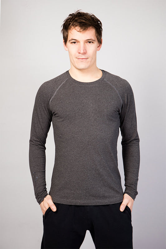yoga short longsleave for men front view color grey