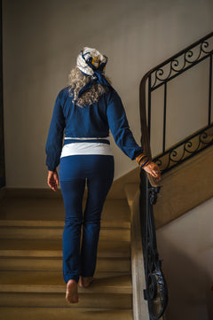 Breath of Fire Talya wrap shirt — styling shot tied back mercerized organic cotton women yoga