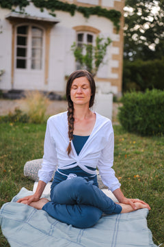 Breath of Fire Talya wrap shirt — White — front view mercerized organic cotton multi-tie wrap with long sleeves