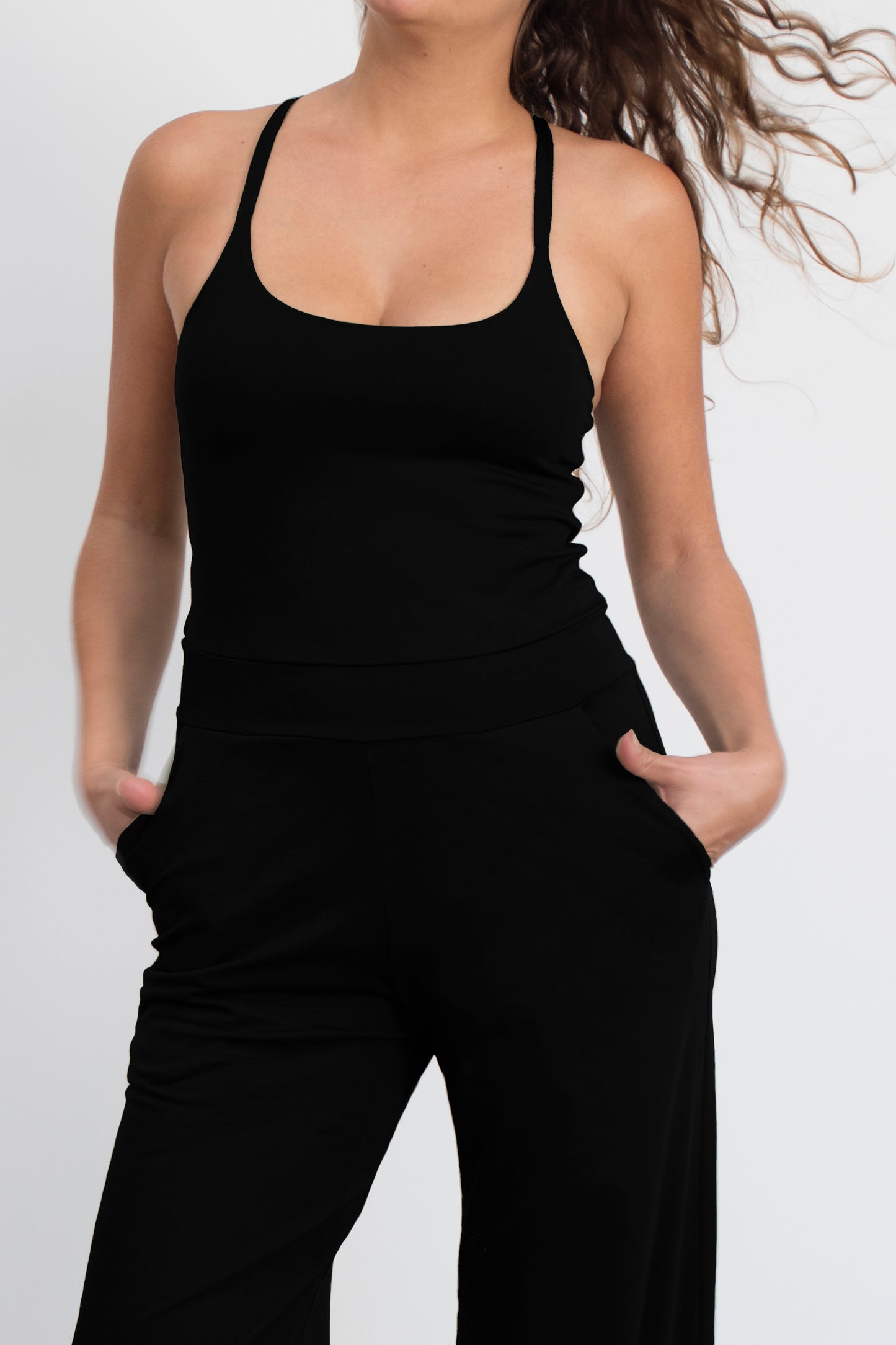 yoga jumpsuit nashira black organic cotton made by breath of fire
