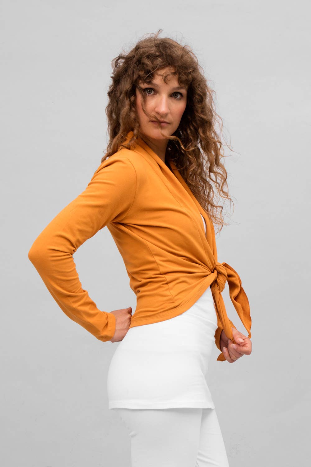 Amba yoga wrap shirt - Saffron-Breath of Fire-2