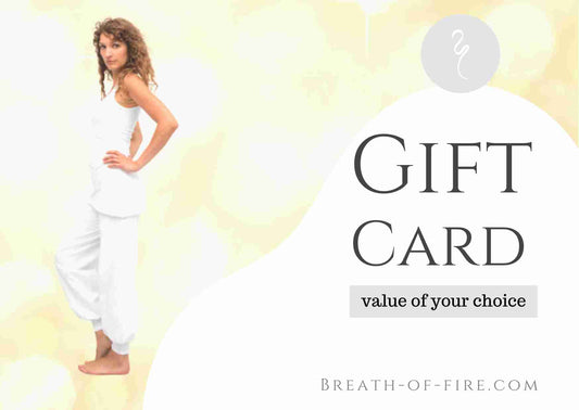 Gift card by breath of fire for beautiful yoga clothing - a gift with meaning