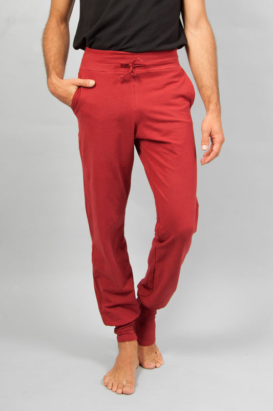 Mahan Men's yoga pants - Bordeaux-breath of fire-organic cotton