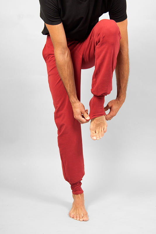 Mahan Men's yoga pants - Bordeaux-breath of fire-organic cotton