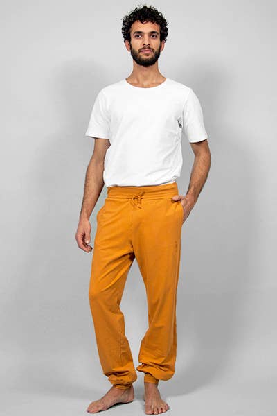 Mahan Men's yoga pants - Saffron-breath of fire-organic cotton