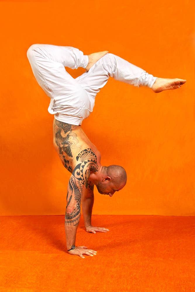 Mahan Men's yoga pants - White-breath of fire-organic cotton