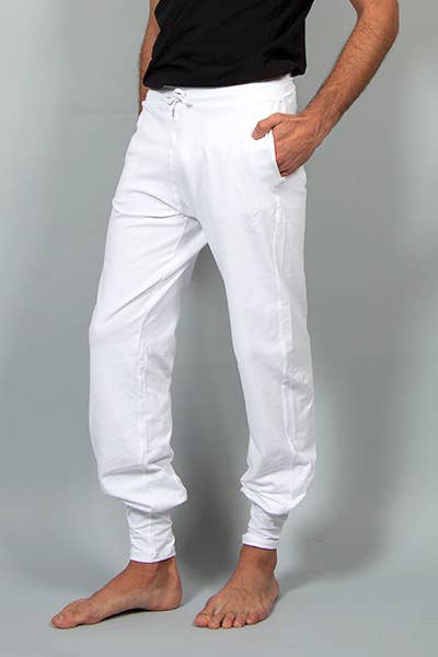 Mahan Men's yoga pants - White-breath of fire-organic cotton