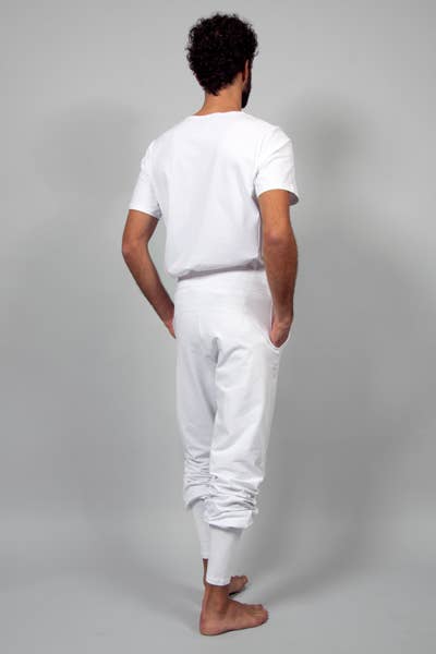 Mahan Men's yoga pants - White-breath of fire-organic cotton