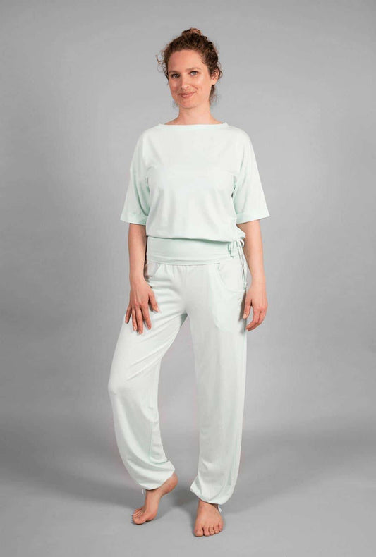 Eco Yoga Organic Sustainable Clothing Women White Peace Logo
