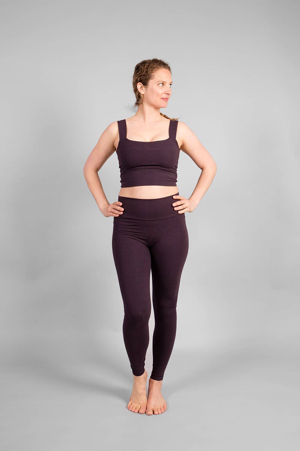 breath of fire yoga leggings and aurora bra in dark purple fair fashion organic cottona and bamboo 